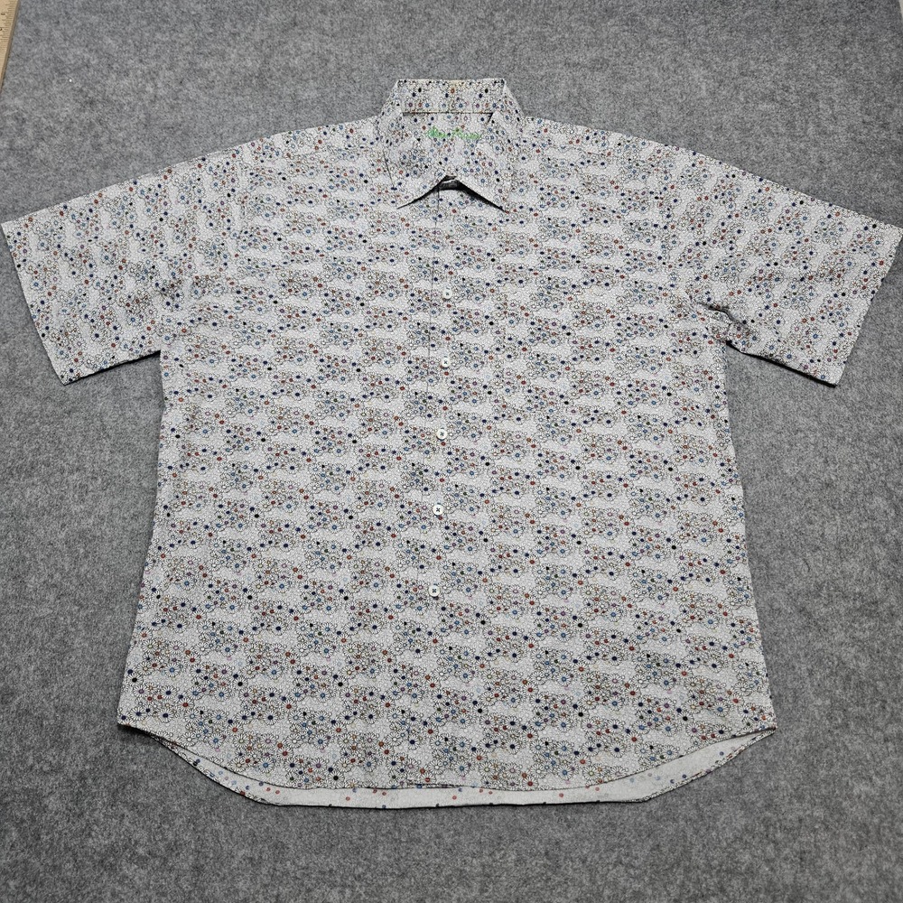 Alan Flusser Short Sleeve‎ Button Down Shirt Men's XL Multicolor